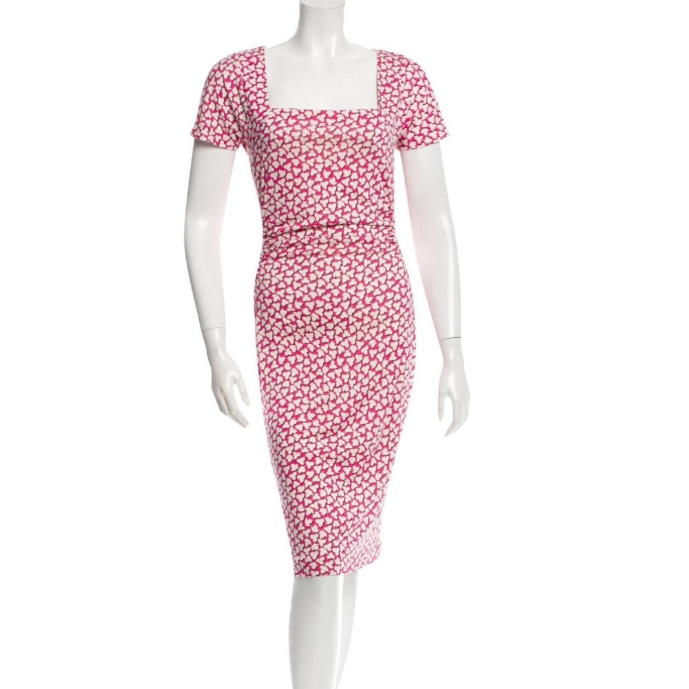 Diane Von Furstenberg "Stasie" Silk Dress Pink White Sz 2
